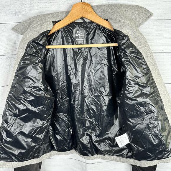 Nike NSW Womens Size Small Gray Wool Destroyer Jacket Moto Bomber Leather - Picture 9 of 12